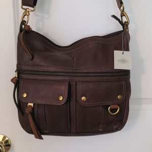 Fossil Morgan Brown Pebbled Leather Crossbody, NWT